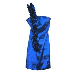 Snap Blue One Shoulder Floral Detail Structured Cocktail Dress Medium SEE NOTES